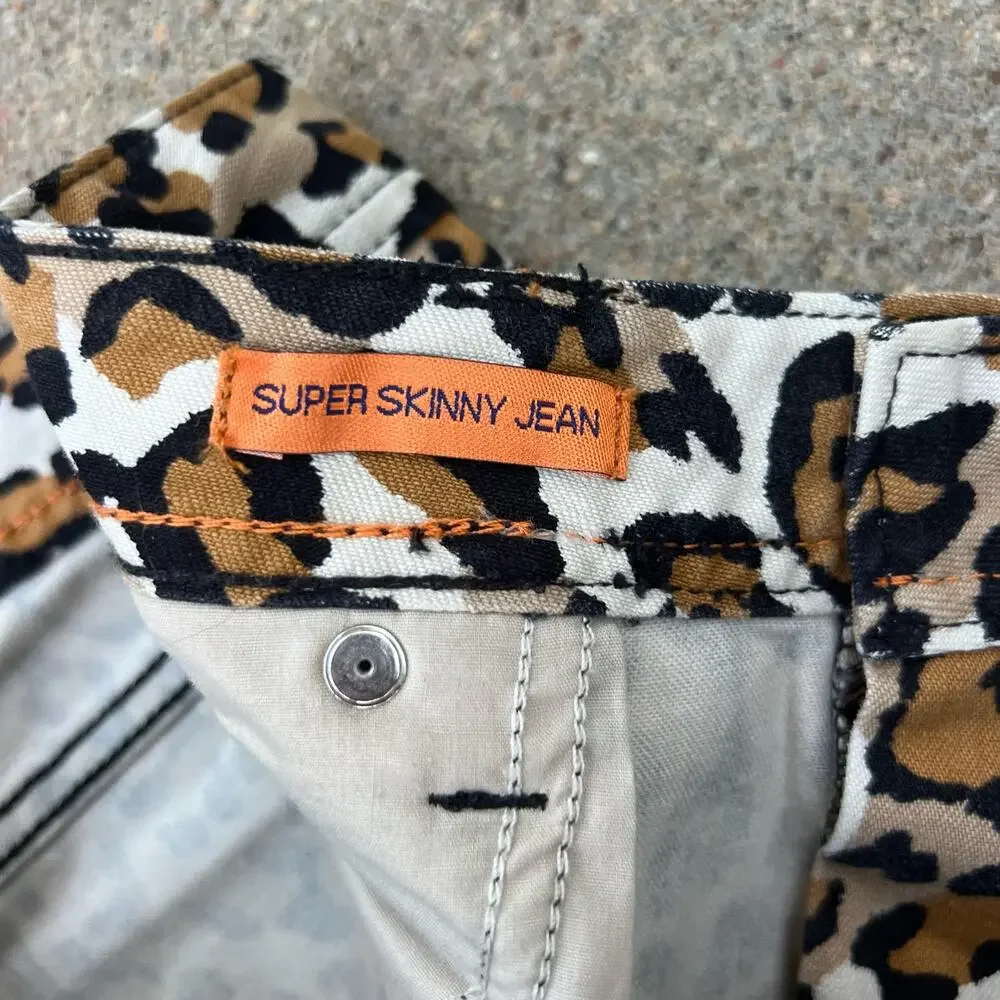 Tory Burch Leopard Cheetah Animal Print Low Rise Super Skinny Jeans Size 30
